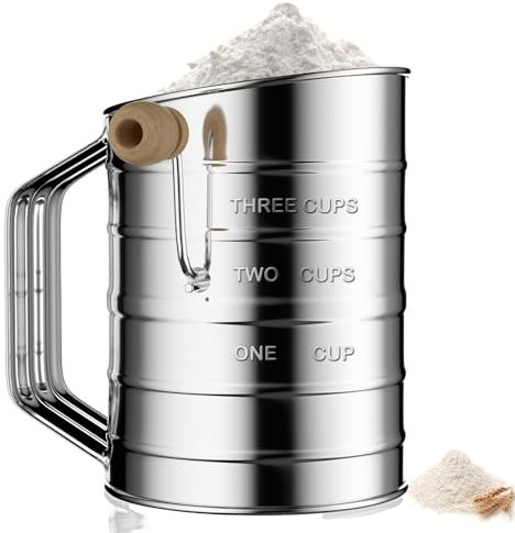 Tamiz Colador de Harina, Regerly 800 Gramos Tamizador Harina de Acero Inoxidable con Mango Tamiz de Harina de Acero Inoxidable 3 Cup Tamizador para Repostería de Manivela Giratorio