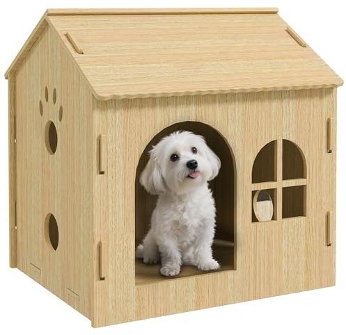 PawHut Caseta para Perros con Ventana 49,5x41x51 cm Roble