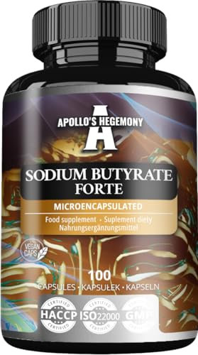 Sodium Butyrate Forte 500mg - 100 vegane Kapseln - 100 Tage Vorrat - Nahrungsergänzungsmittel zur Unterstützung der allgemeinen Darmgesundheit - von Apollo's Hegemony