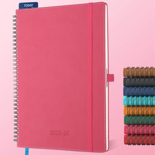 IN-LUXPRO Kalender 2025 2026 Wochenplaner,A4(29 x 21.7cm),18-Monate Buchkalender (Jul.2025-Dez.2026) Ringbuch mit Softcover,wochenkalender mit selbstklebendem Stifthalter,Rosenrot.