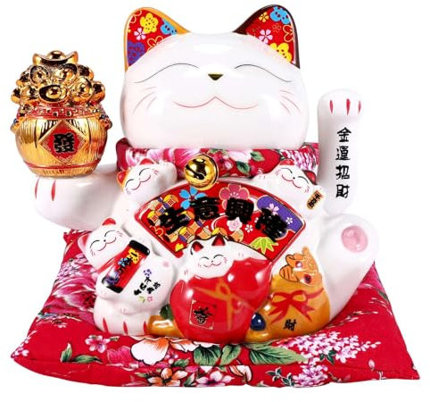 Jevina 7 Keramik Winkende Katze Maneki Ornament Feng Shui Dekoration Schaukel Katze,B