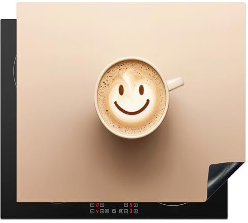 KitchenYeah© Cubre Vitrocerámica - Protector Vitroceramica Induccion 59x51 cm - Tapa Vitroceramica - Protector de Vitroceramica Café - Espuma de Leche - Sonrisa - Beige
