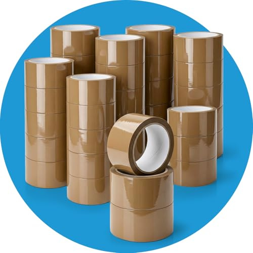 Stick Well Verpackungsklebeband, Industrie-Paketklebebandrollen, geräuscharm – 48 mm x 66 m, sicheres, braunes Klebeband für Kartonverpackungen, Umzugskartons, starkes Packband den Umzug (36 Rollen)