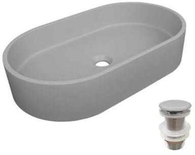 MOB-IN Aufsatzwaschtisch, oval, aus Beton, glatt, Alan, 60 x 35 cm + Ablaufgarnitur