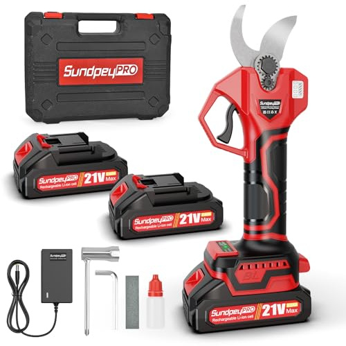 SundpeyPRO 21V Electric Pruning Shears - Max 45mm Cutting Diameter Cordless Garden Secateurs Pruning Scissors with 2 X 2.0Ah Battery & Brushless Motor & Portable Case for Garden Orchard Tree Branch