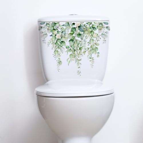 Autocollant de cuvette de toilette à motif floral botanique Autocollant décoratif imperméable aux toilettes 35 * 25CM Vert