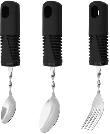 3-Teiliges Set Parkinson Besteck Gabel, LöFfel, TeelöFfel Besteck Set 3 Personen Edelstahl Gummi-Kunststoff-Griff Parkinson LöFfel Biegsam