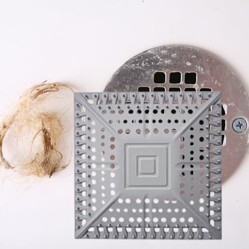 Quadrat Stück Abflusssieb Silikon, iAnomla 5.3“, 13.5cm Abflusssieb Dusche Haarfänger Badewanne Abflussabdeckung, Silikon-Abflussschutz für Badezimmer Badewanne und Küche (Grau)