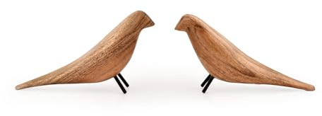 Hanol Juego de 2 estatuas de pájaros de madera de acacia hechas a mano, esculturas decorativas de pájaros con pies para sala de estar, baño, estante y oficina (9.5 x 2.25 pulgadas 4.75 pulgadas)