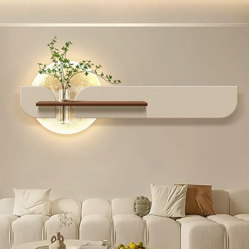3D Wandkunst Sandstein Malerei mit Vase und Kunstpflanze, Landschaft Wandskulptur mit LED-Licht für Wohnzimmer, Schlafzimmer, Hotellobby