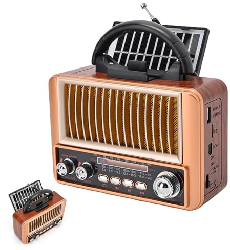 Radio bärbar solenergi-retroradio liten med Bluetooth, AM/FM/SW Bluetooth-högtalare liten, vintage radio, köksradio stöder USB/TF/AUX-funktion för vandring camping sovrum kontor