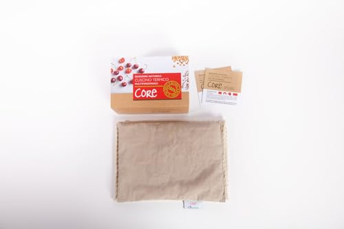 IL CIELO FIORITO - CORE Cuscino Termico Rettangolare, con Noccioli di Ciliegia, Sfoderabile, Cotone 100%, Colore Sabbia, 30x22 cm, 550g, Riscaldabile nel Microonde, per Dolori Muscolari - Art.CORE005