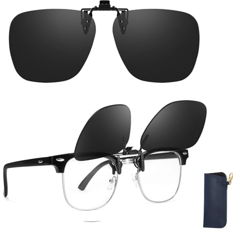 TJUTR vänd-upp clip-on solglasögon över receptglasögon, polariserade clip-on solglasögon för män och kvinnor, UV400-skydd mot bländning som passar över solglasögon, 60*50MM