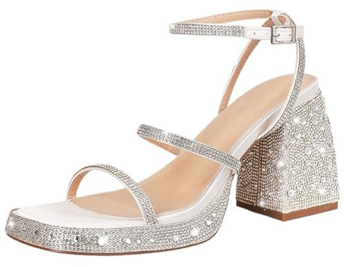 Dam glänsande plattformssandaler, högklackade ankelrem, eleganta skor spänne (WHITE, 8.5)