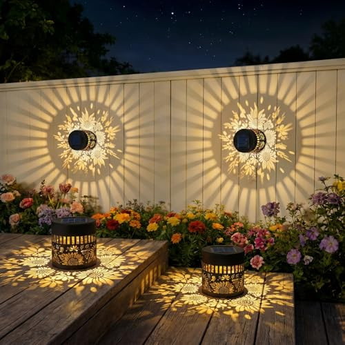 4 Pack Solar Lantern Wall Lights Outdoor, Sunflower Fence Light for Outside