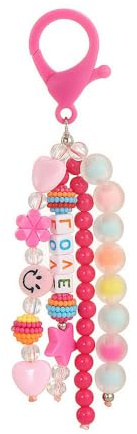ASISUN Pink Smiley LOVE Perlen-Schlüsselanhänger, Schulranzen-Accessoire, Schlüsselanhänger-Verzierung, Geldbörsen- und Handtaschenverzierung