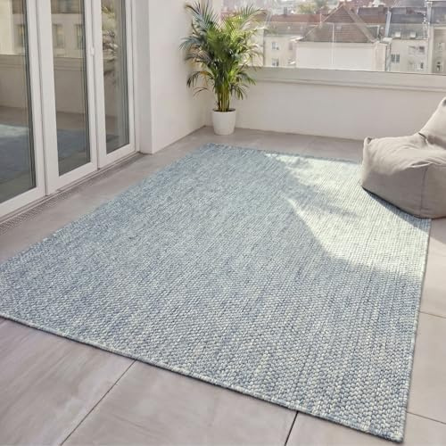 benuta Basic In- & Outdoor Teppich Wohnzimmer Iowa - Blau 200x300 cm - Boho Jute-Look wetterfest für Balkon, Terrasse - Schlafzimmer, Küchenteppich & Wohnzimmerteppich - Strapazierfähig & Robust