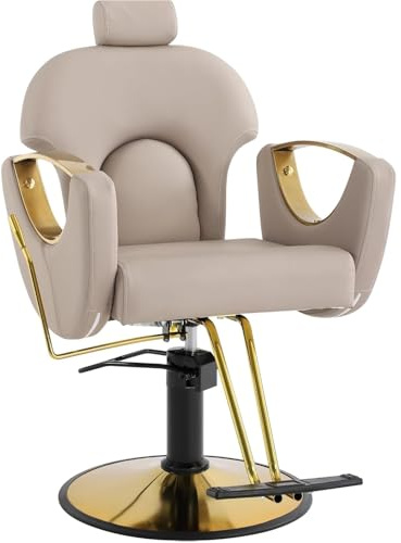 Drmilito Silla de peluquería Sillón Profesional Silla Barberia Beige