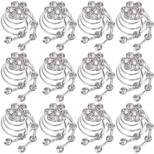 KICHOUSE Spirales Capillaires Argentées en Alliage Incrustées de 12 Pièces Élégants et Faciles à Assortir Accessoires pour Cheveux de Mariée pour Coiffures de Fête