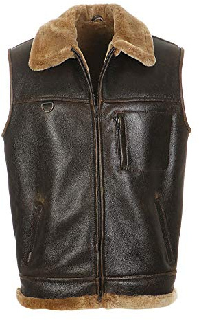 Hollert German Leather Fashion Lammfellweste - FIRMINIUS mit Kragen Herren Weste aus hochwertigem Merino Lammfell und Echtleder Größe S, Farbe Braun