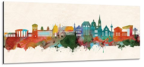 Acrylglas Wandbild Aachen Skyline Panorama - Acrylglas mit Alu-dibond-Aufhängesystem - Farbe (div. Größen) - Kunst Druck auf Acrylglas 50x140cm