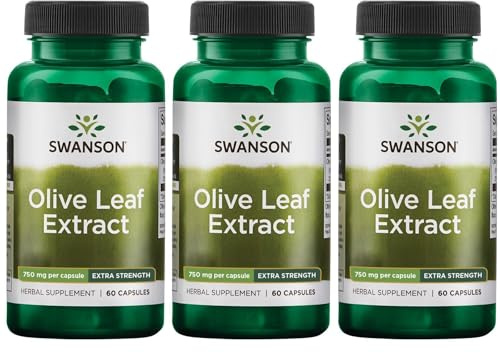 Swanson Olive Leaf Extract - Natural Heart Health & Immune Support - May Also Support Blood Pressure in a Healthy Range* - Non-GMO & Gluten-Free - 60 Capsules (3 Pack)
