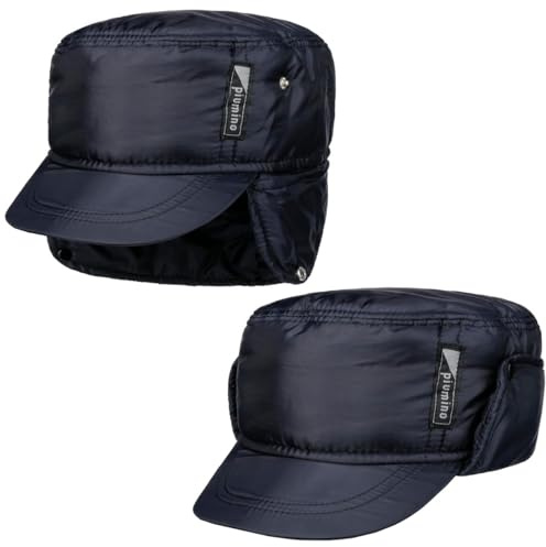 LIPODO Piumino Armycap con copriorecchie Uomo - Berretto Idrorepellente Foderato - Berretto da Uomo in Cotone - Cappellino Autunno/Inverno - Cappellino Invernale Blu Scuro XL (60-61 cm)