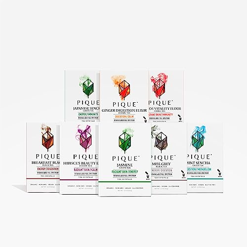 Pique Tea Organic Variety Tea Crystals Sampler - Immune Support, Gut Health, Fasting - 112 Single Serve Sticks (Pack of 8)