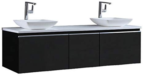 StoneArt Badmöbel Set Mineralguss Waschbecken Waschschale Aufsatzwaschbecken und Unterschrank Waschtisch Einzel- oder Doppelwaschbecken Milano ME-1600pro-2 dunkelgrau 160cm