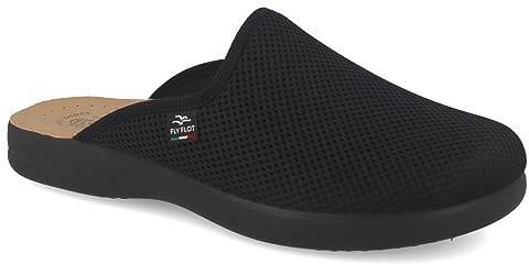 Fly Flot | Classic Man tofflor för män, mesh tofflor, toffel med elastisk övre, Evopell innersula, Svart, 44 EU