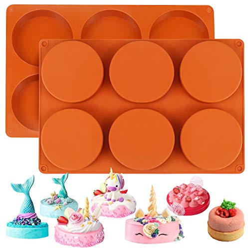 Palksky Silicone Molds for Baking (2 Pack)6-Cavity Large Round Disc Mold/English Muffins Pan/Resin Coaster Mold Non-Stick for Hamburger Chocolate Cake Pie Custard Tart Whoopie Pie Egg Pan