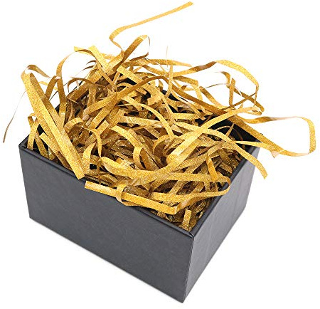 Shiwaki 50g Glitter Raffia Papierschnitzel Geschreddertes Seidenpapier Füllmaterial, Geschredderte Crinkle Konfetti für DIY Geschenkverpackung & Korbfüllung - Bright Gold