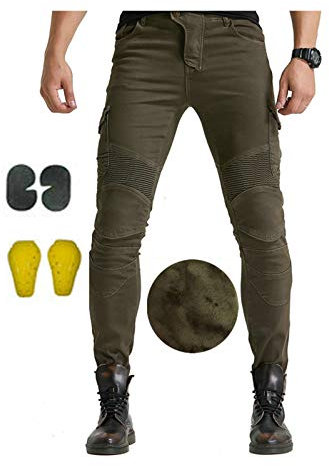 Motorrad-Reithose Für Herren Motorradjeans Im Winter Verdickt Und Warm, Absturzsicherung Geeignet Für Männer Und Frauen, Geeignet Für Outdoor-Sportarten (7 Größen, 2 Farben),Normal green,XXXL