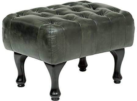 Woodkings Chesterfield Pittsfield Hocker Echtleder antik grün | Polstermöbel, Federkern, Fußhocker, Herrenzimmer, englisches Design