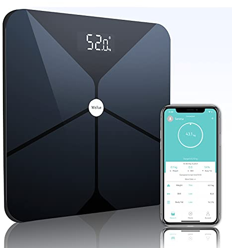 Bilancia peso corporeo Wellue, bilancia digitale per il bagno BMI e grasso corporeo, bilancia Bluetooth Smart Scale con APP, st/lb/kg Composizione, analizzatore di monitor