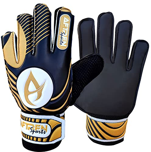 AFTREN Fußball Torwarthandschuhe für Jungen Kinder Kinder Erwachsene Fußball Torwarthandschuhe Schutz Super Grip Palms für Junior Üben (Gold, 6)
