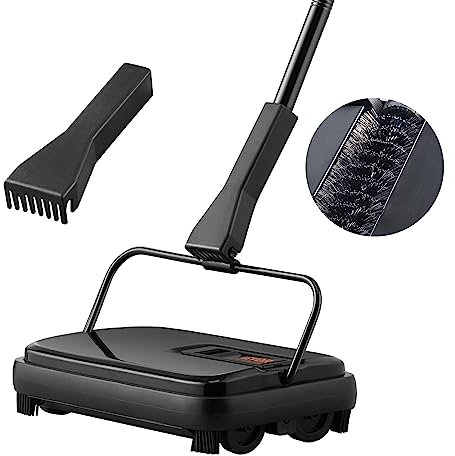 VEVOR Carpet Sweeper, 7.87 in Sweeping Paths, Floor Sweeper Manual Non Electric, 300 ml Dustbin Capacity with Comb for Home Office Rugs Hardwood Surfaces Wood Floors Laminate, Cleans Dust Pet Hair