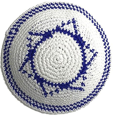 Handgjord stickad kippah för män klassisk judisk dödskallemössa hatt traditionell yarmulke hatt runt huvud Jerusalem hatt, stil3, M