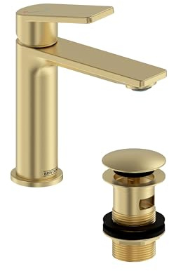 Bristan Frammento Bathroom Taps, Brushed Brass Basin Mixer tap | FRM ES BAS BB, Includes clicker waste, Eco Start, Bathroom sink taps, Matching showers & bath taps available, Lifetime Cover