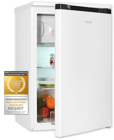 Exquisit Kühlschrank mit Gefrierfach, 107 Liter, Energieeffizienzklasse C, 4-Sterne-Gefrierfach, LED-Beleuchtung, Kühlschrank klein, KS516-4-051C weiss
