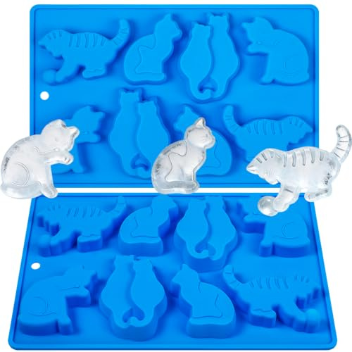 Kamehame Cat Ice Cube Tray 2 Pcs Cat Shaped Silicone Ice Cube Moulds Novelty Ice Cube Mould Shapes for Making Ice Cube, Chocolate, Candy, Jelly