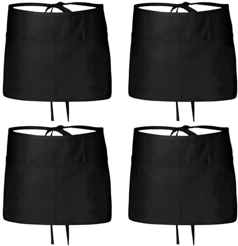 PRITOK Kochschürze: 6 Stück Vorbinder Schürze, Unisex Schürze mit 2 Taschen, Küchen Schürze für Kochen, Basteln, Malen, Backen (Schwarz, Baumwolle, 60X40CM)