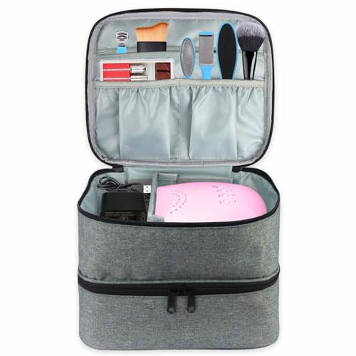 Nagellack Aufbewahrung Tasche Doppelschicht, Nagellack Reisetasche für 30 Flasche und Nagellampe, Nagellack Organizer Koffer Kosmetiktasche Make-up-Tasche für Nagelzubehör Nageltrockner (Nur Tasche)