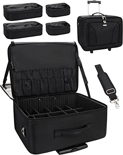 45 cm Roll-Make-up-Zugkoffer, extra großer Kosmetik-Organizer, Trolley, professionelle Make-up-Künstlertasche, tragbare Reise-Make-up-Box, Beauty-Koffer auf Rädern mit verstellbaren Trennwänden,