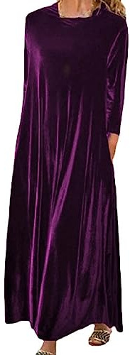 AMDOLE Robe en velours violet My Orders Robes de vacances pour femme 2024 Robe violette pour femme Élégante à manches longues froncées en velours extensible Robe de soirée violette Robe de soirée