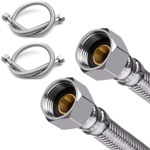 Pair of 1/2 x 1/2 BSP Fitting 500mm Flexible Pipe for Taps Connectors Durable Stainless Steel Braided Monobloc Tap Connector Flexi Pipes for Boiler Plumbing Bathrooms Basin Kitchens Sink Toilet Taps