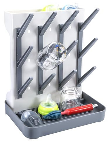 MeCids Baby Bottle Drying Rack, Vertical Standing Bottle Dryer Rack Holder, Space Saving Baby Bottle Drying Rack for Countertop - Holds Up to 12 Baby Bottles