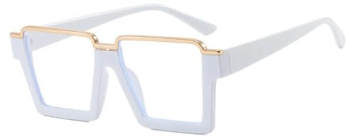 WFFZTZW Retro-Brillengestell aus Halbmetall für Damen, klares Brillengestell für Herren (weiß)
