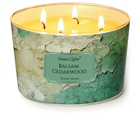 HomeLights Velas con aroma a cedro balsámico Vela de soja de 18oz, estilo industrial chic, frascos grandes de 4 mechas Velas ideales para regalar en eventos, alivio del estrés y relajación