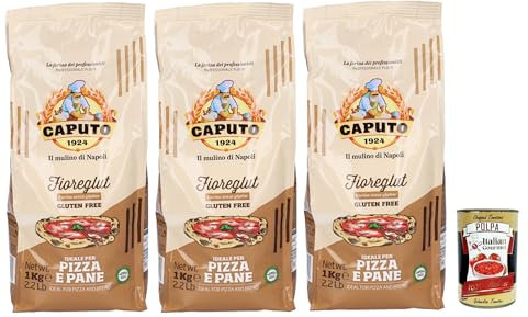 Mulino Caputo, Farine Sans Gluten Fioreglut 3x 1kg, Produits de four avec épaisseur de blé avalée, dextrose, fécule de maïs, farine de sarrasin + Italian Gourmet polpa 400g